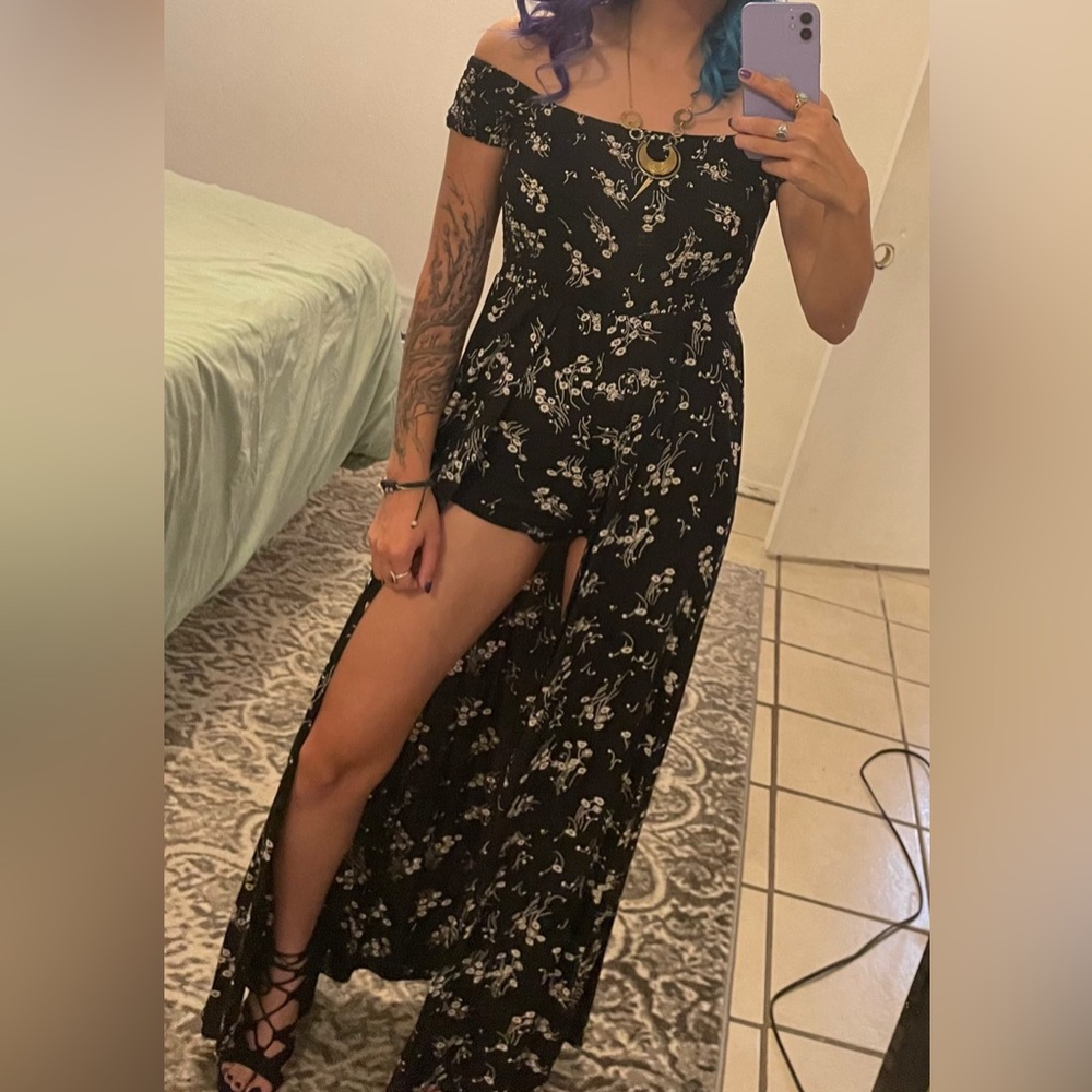 Full Tilt Black Floral Off-Shoulder Romper